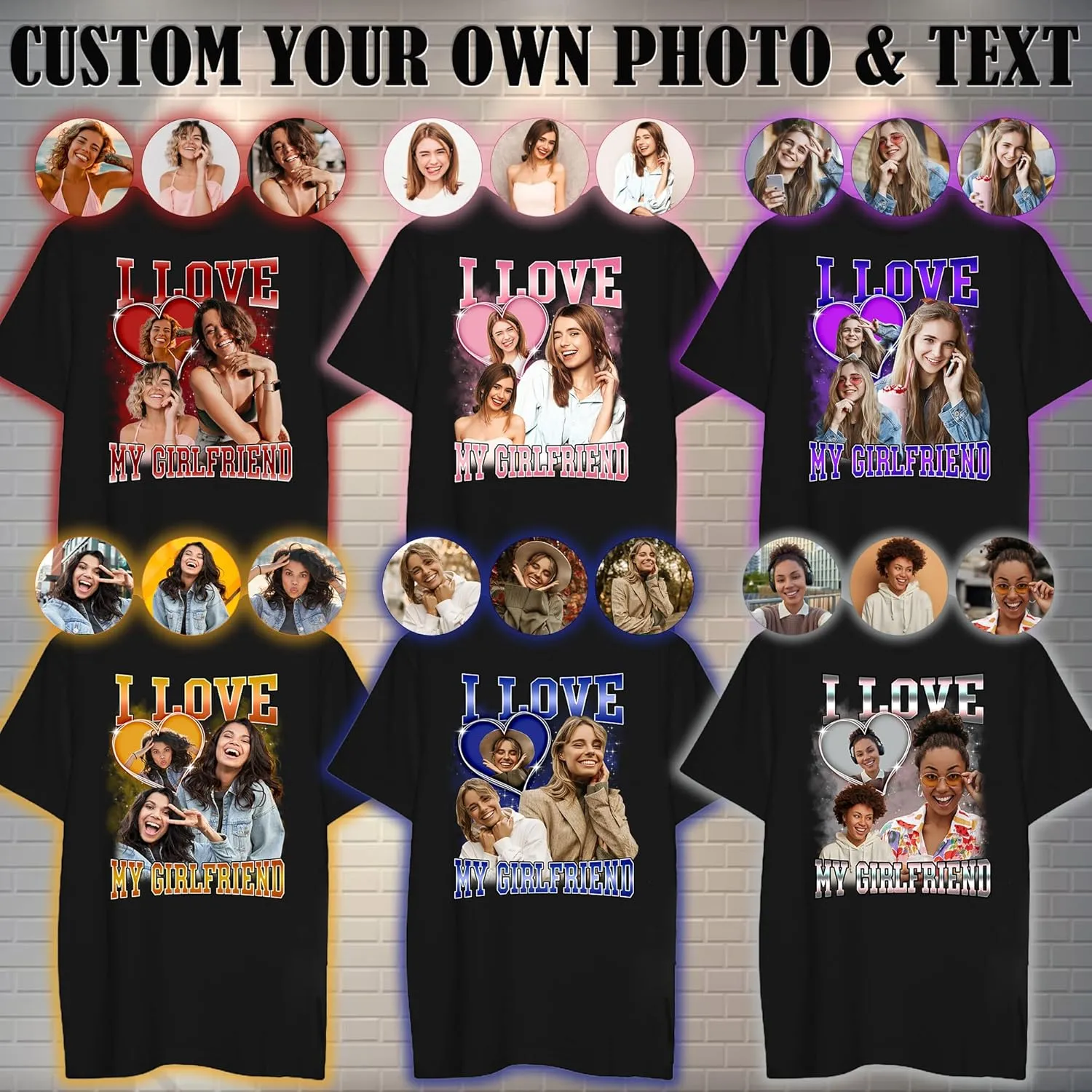 Custom Photo Bootleg Rap Shirt with Girlfriend's Face for Boyfriend - Vintage Graphic Shirt for Men