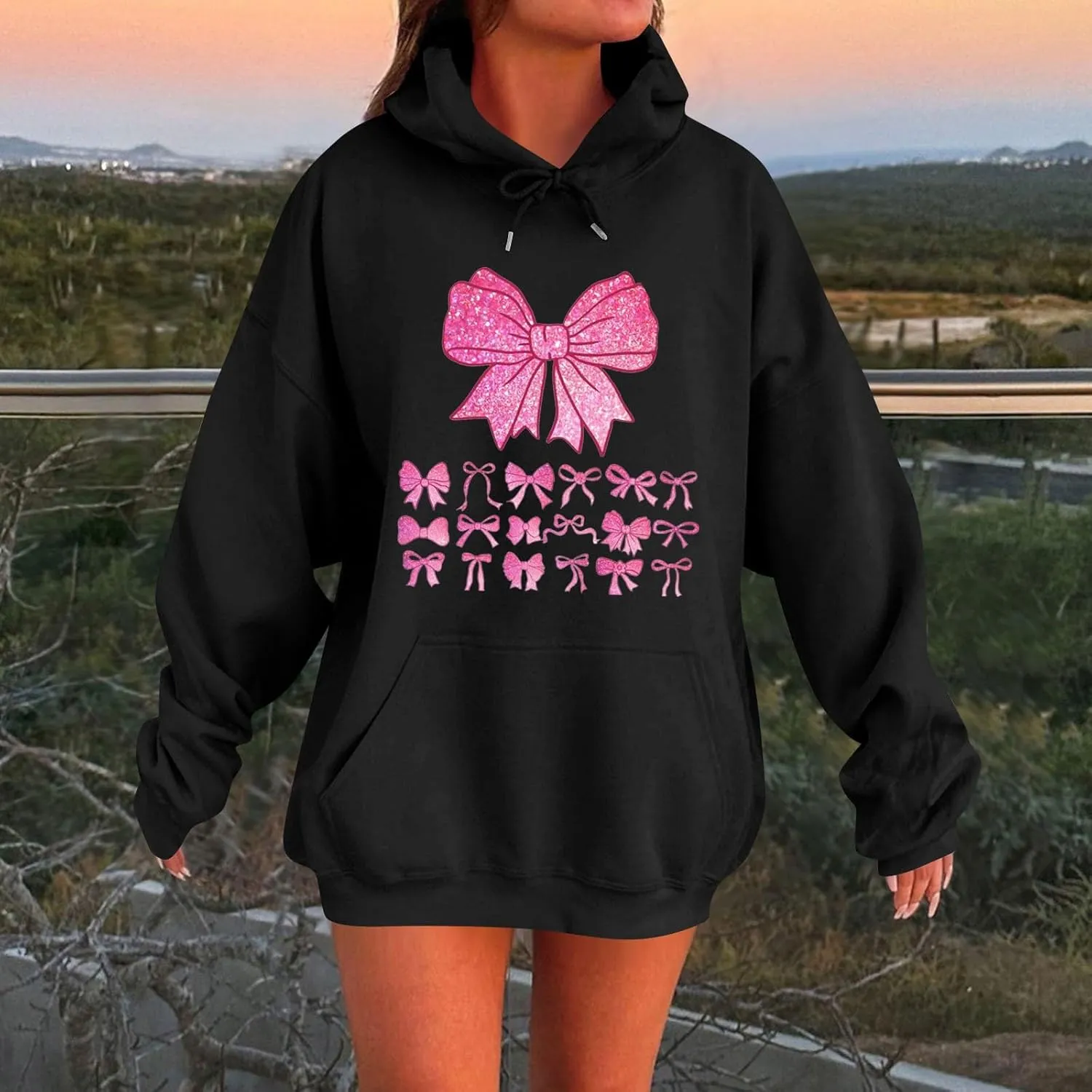 Cute Bow Print Hoodie Comfy Preppy clothes Bonney Bow Detail sweatshirt Y2k Comfy Coquette Hoodie