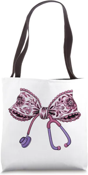 Cute Floral Pink Coquette Bow Stethoscope Nurse Doctor women Tote Bag