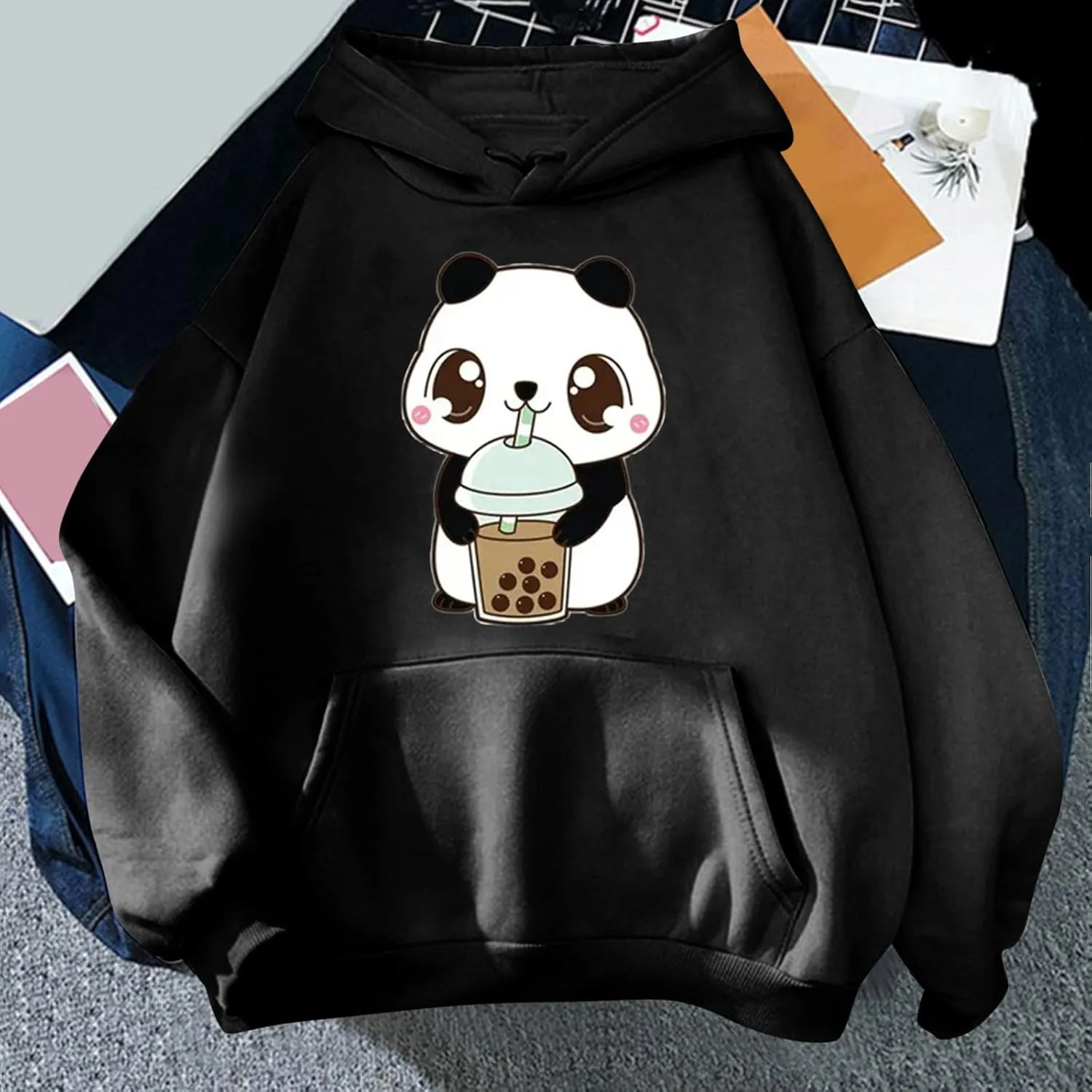 Cute Hoodies for Women Lovely Print Long Sleeved Drawstring Sweatshirts Casual Pullovers Tops with Pocket for Teen Girls