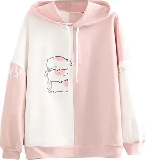 Cute Hoodies for Women Lovely Print Long Sleeved Drawstring Sweatshirts Casual Pullovers Tops with Pocket for Teen Girls