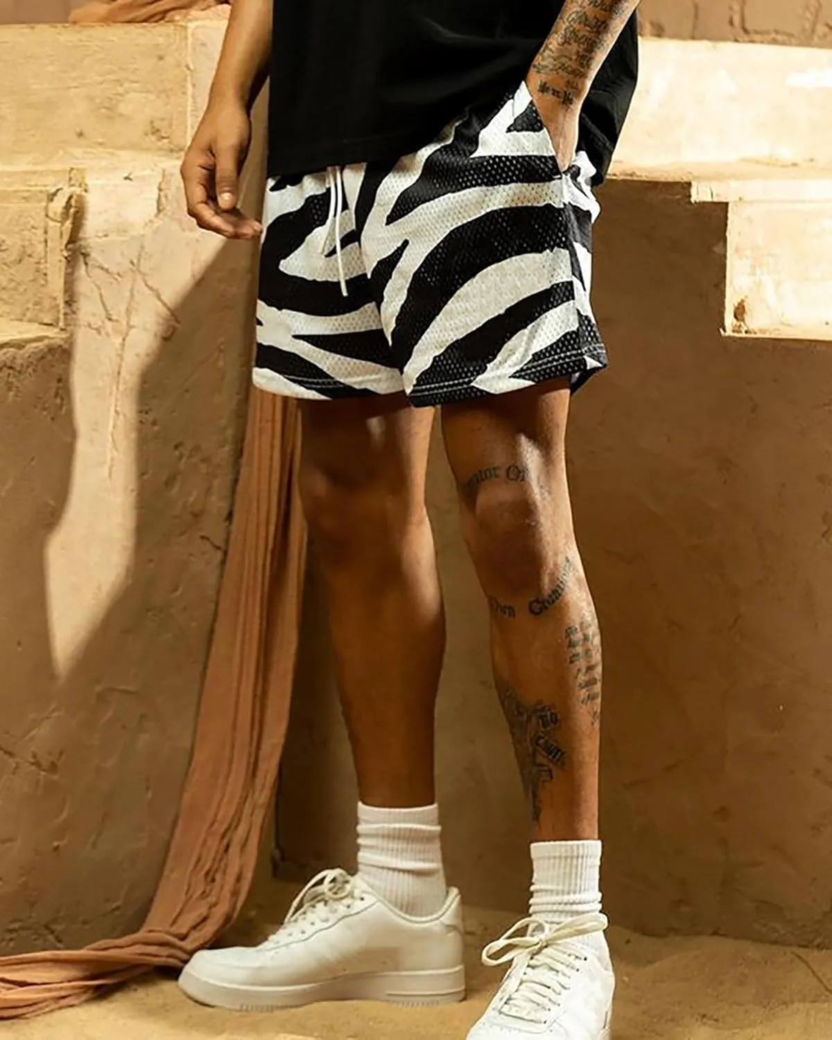 DIOTSR Mens Graphic Shorts Cool Streetwear Flat Front Shorts Workout Gym Athletic Shorts with Pockets
