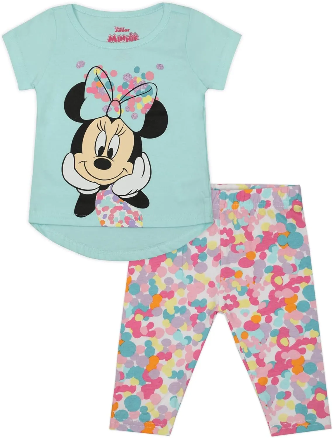 Disney Minnie Mouse Girls Short Sleeve T-Shirt and Legging Pants Set for Infant, Toddler and Little Kids