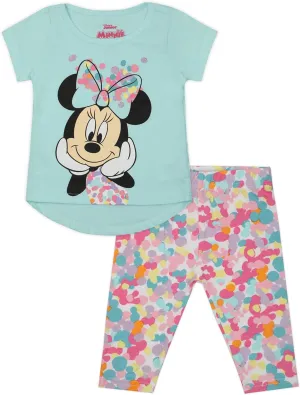 Disney Minnie Mouse Girls Short Sleeve T-Shirt and Legging Pants Set for Infant, Toddler and Little Kids