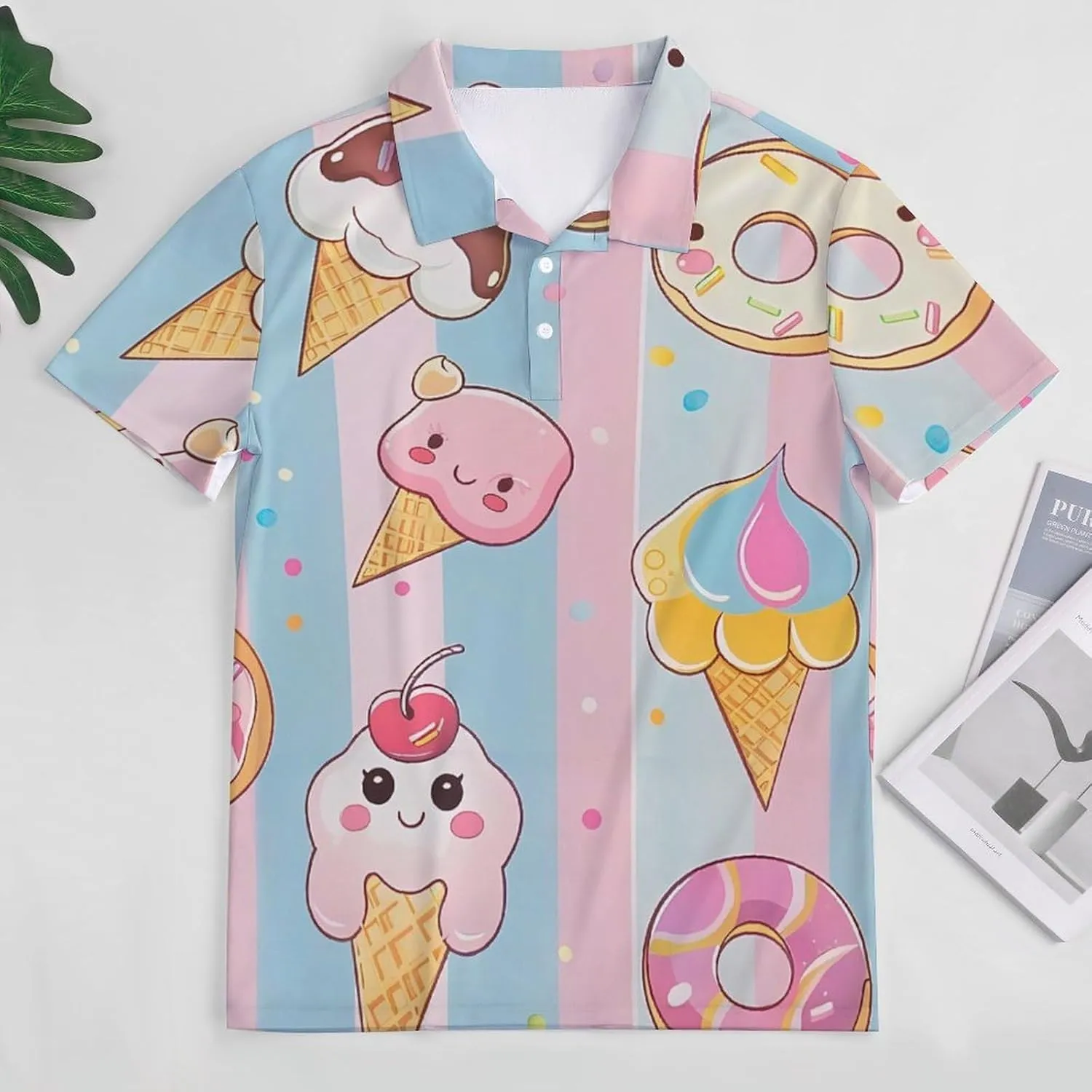 Donuts Ice-Cream Mens Polo Shirts Quick Dry Short Sleeve Golf Slim Fit T Shirt