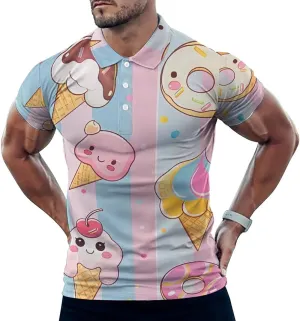 Donuts Ice-Cream Mens Polo Shirts Quick Dry Short Sleeve Golf Slim Fit T Shirt