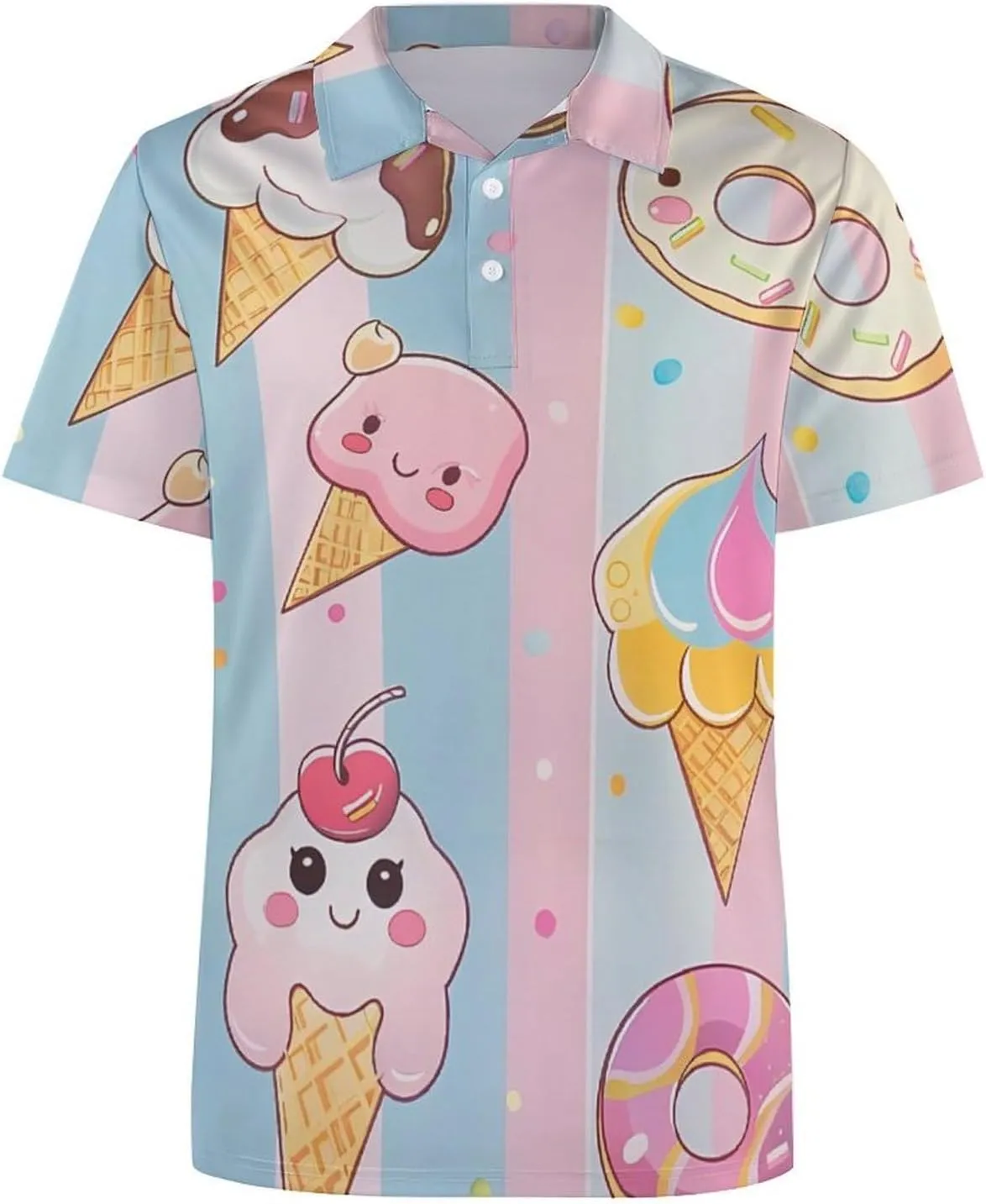 Donuts Ice-Cream Mens Polo Shirts Quick Dry Short Sleeve Golf Slim Fit T Shirt