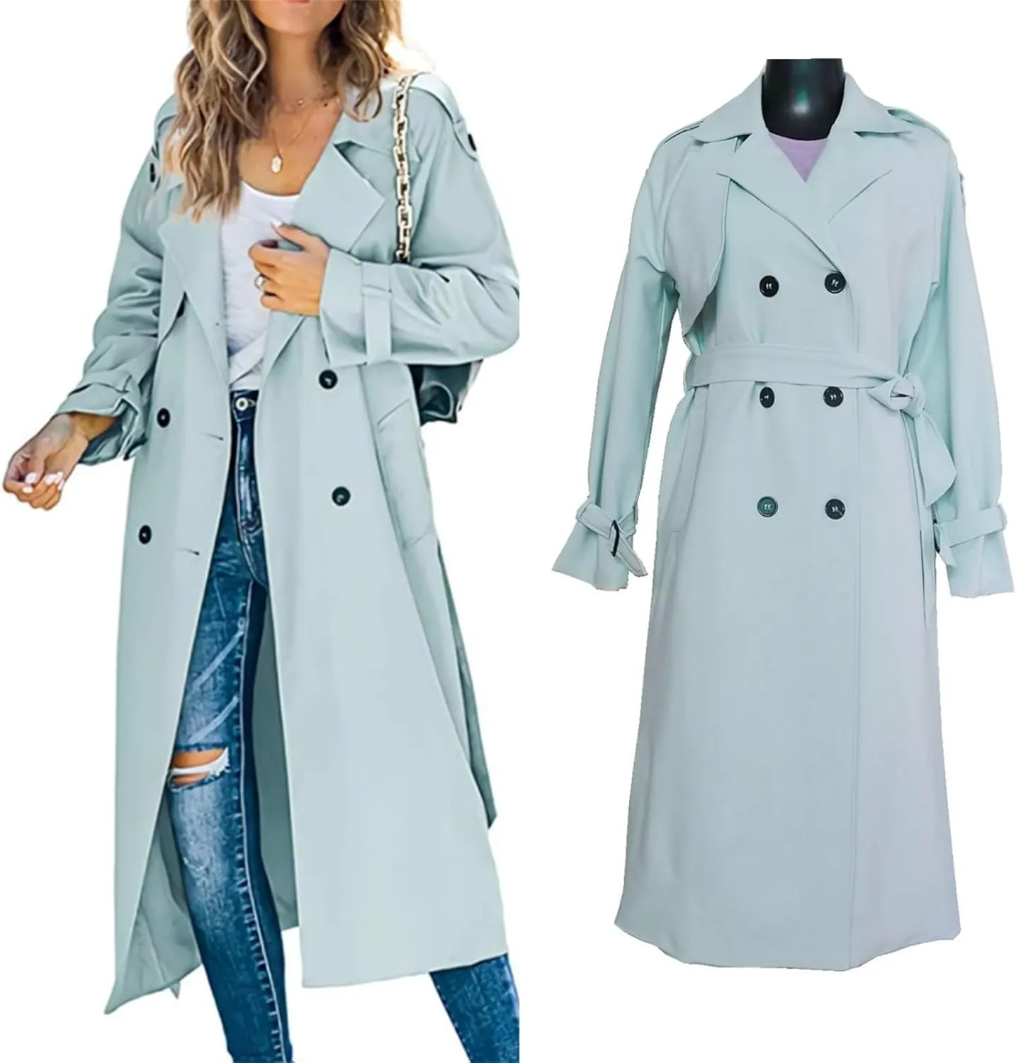 Double-Breasted Classic Lapel Sleeve Elegant Slim Jacket Turndown Collar Solid Outerwear With Removable Hood Light