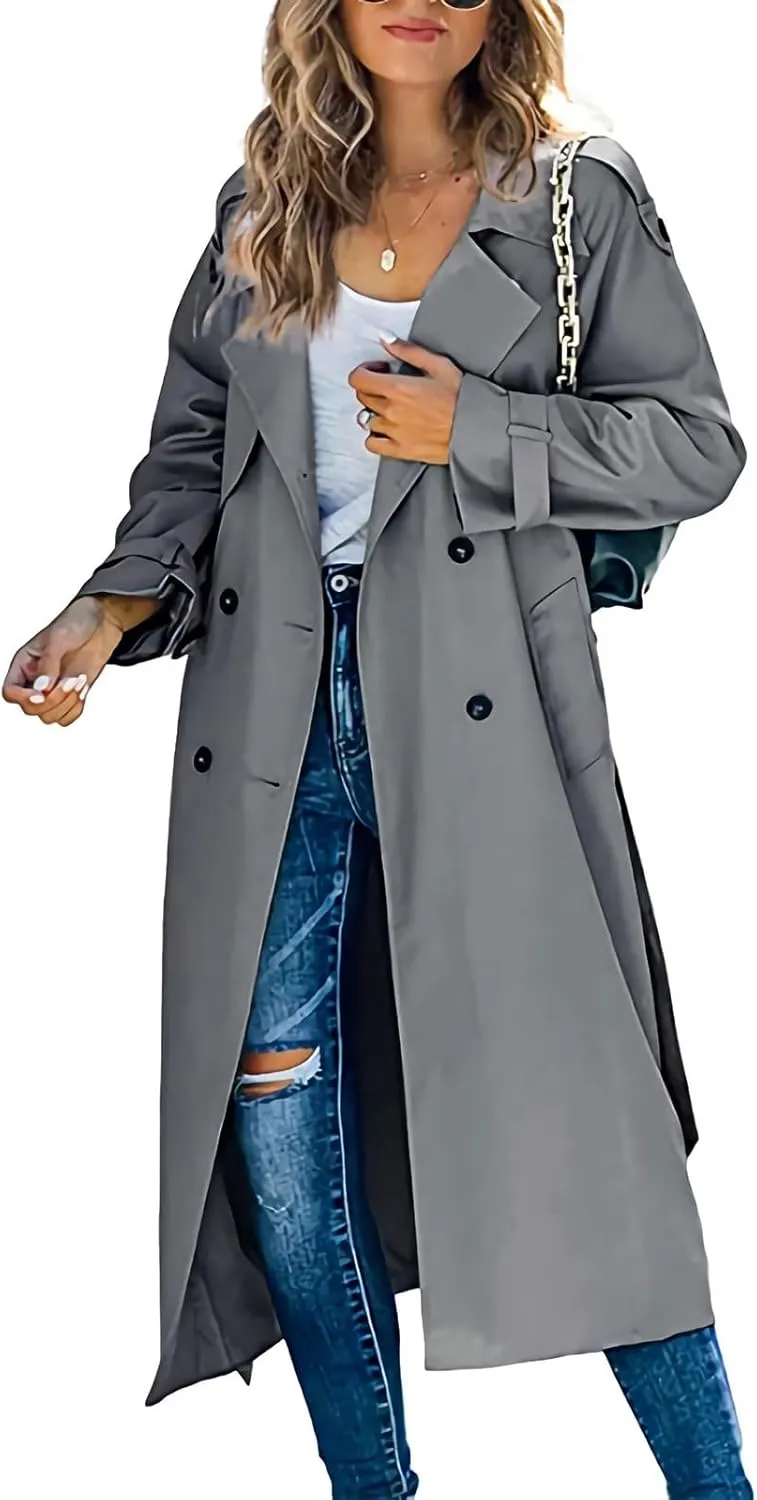 Double-Breasted Classic Lapel Sleeve Elegant Slim Jacket Turndown Collar Solid Outerwear With Removable Hood Light
