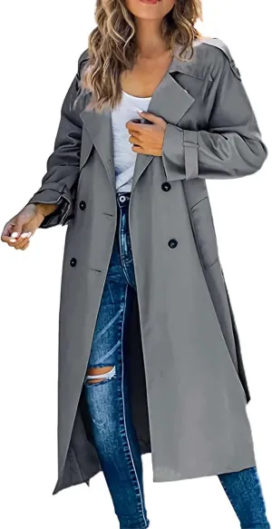 Double-Breasted Classic Lapel Sleeve Elegant Slim Jacket Turndown Collar Solid Outerwear With Removable Hood Light
