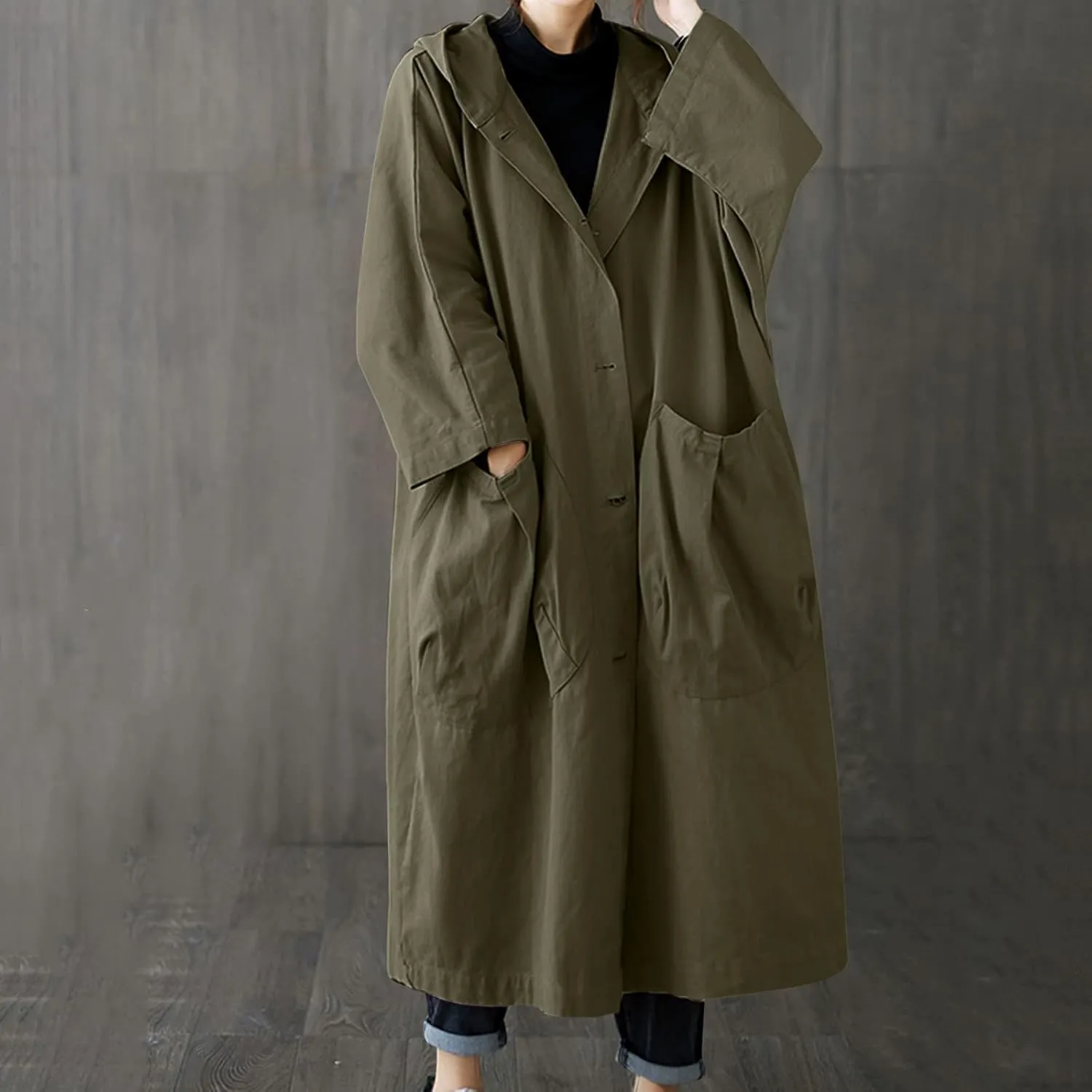 Double-Breasted Hooded Coat Outwear Womens Elegant Windbreaker Wild Winter Women'S Coat Womens Trench Coat 2024