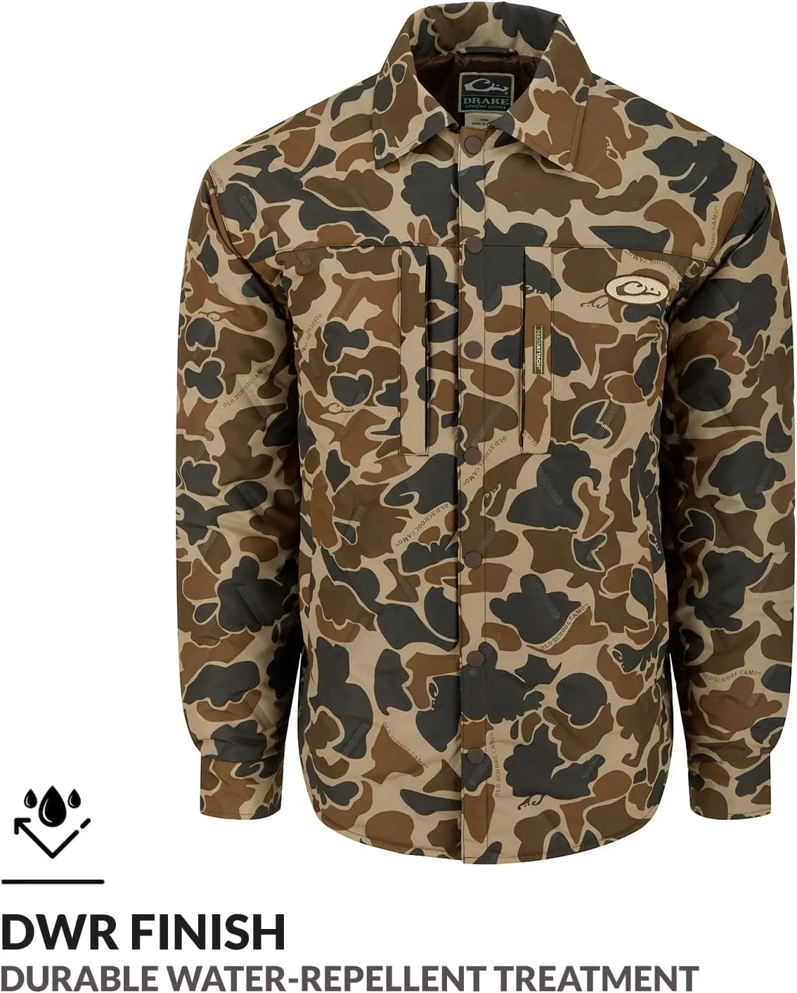 DRAKE Men's LST Double Down Jac-Shirt Insulated Water-Repellent Resistant Quilted Button-Down Outdoor Hunting Hiking Jacket