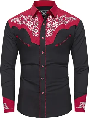 EL PIONERO Men's Western Shirt Long Sleeve Embroidered Cowboy Casual Snap Button Shirt