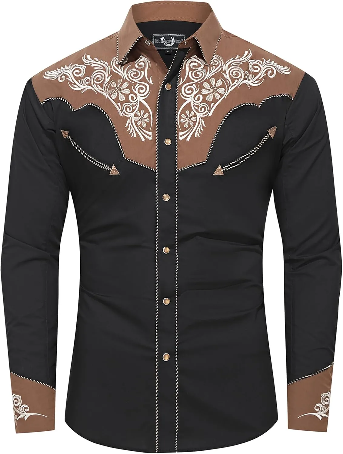 EL PIONERO Men's Western Shirt Long Sleeve Embroidered Cowboy Casual Snap Button Shirt