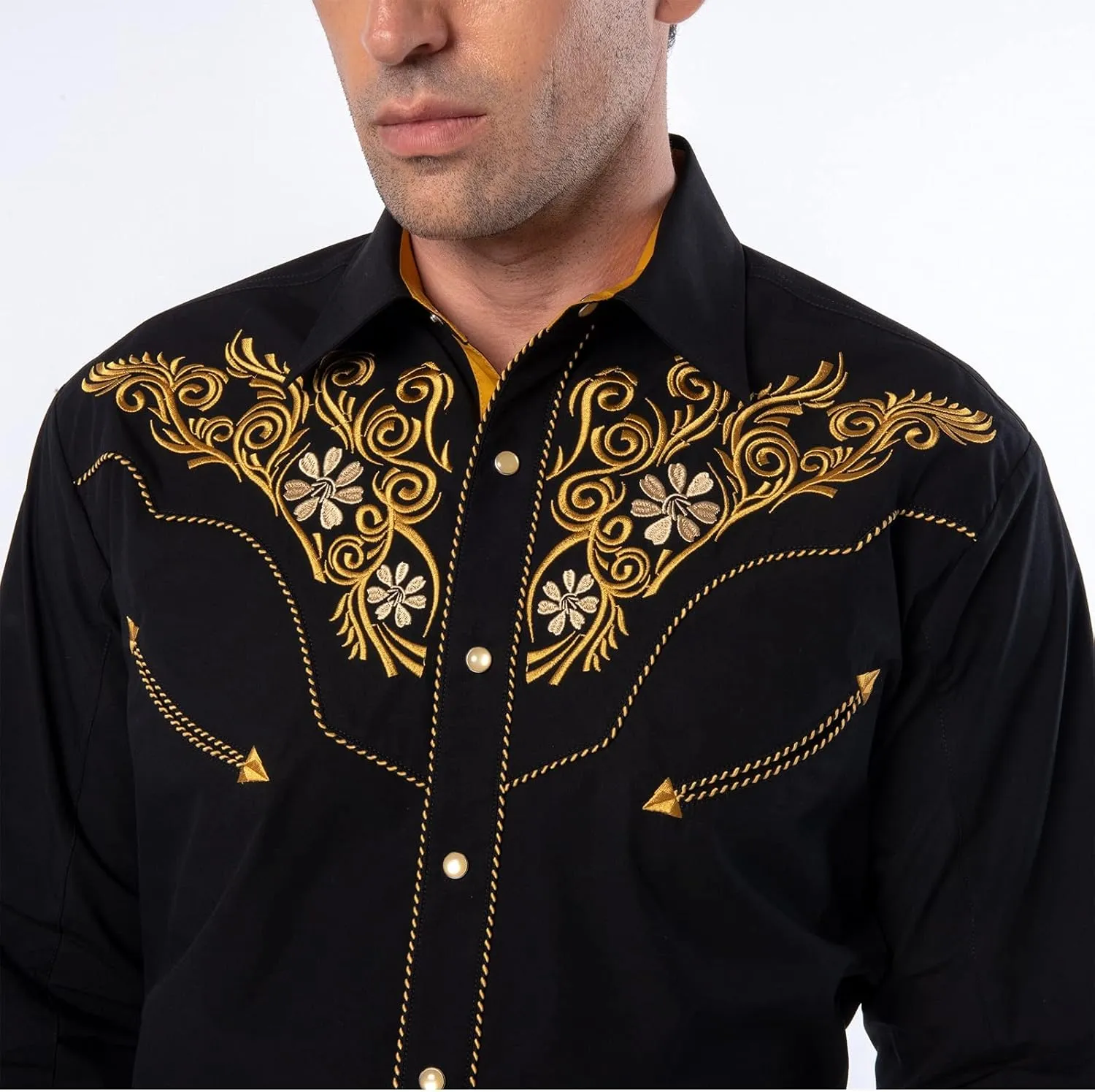 EL PIONERO Men's Western Shirt Long Sleeve Embroidered Cowboy Casual Snap Button Shirt