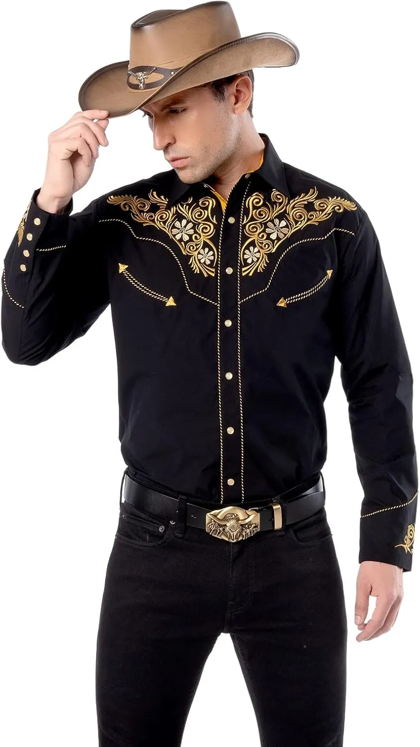 EL PIONERO Men's Western Shirt Long Sleeve Embroidered Cowboy Casual Snap Button Shirt