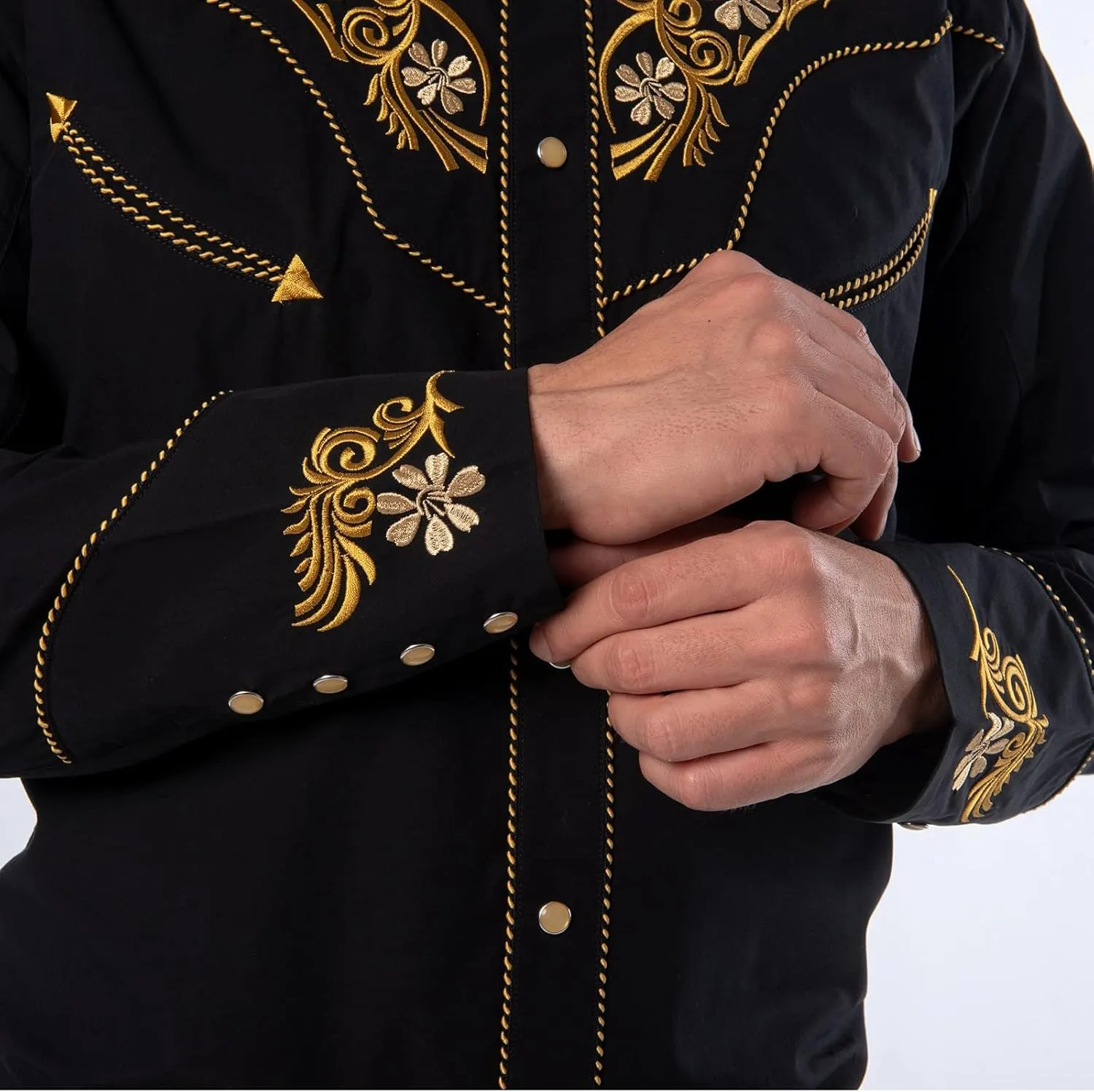 EL PIONERO Men's Western Shirt Long Sleeve Embroidered Cowboy Casual Snap Button Shirt