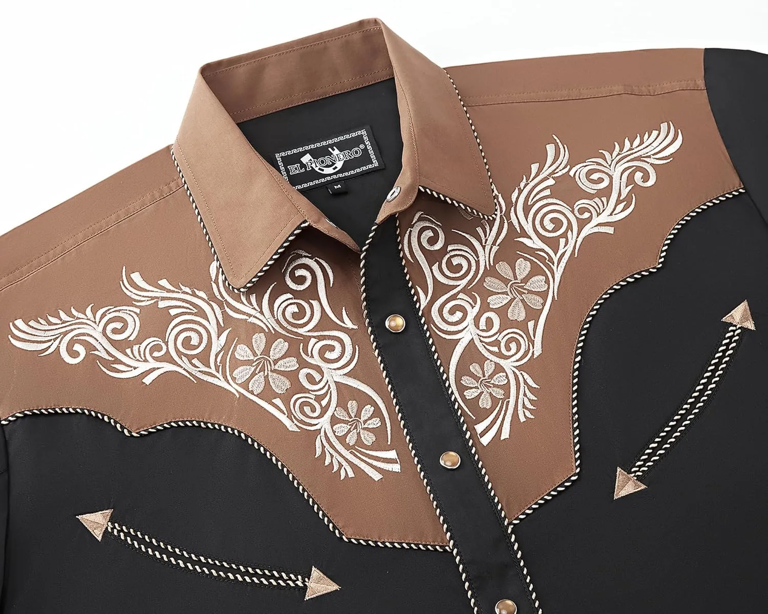 EL PIONERO Men's Western Shirt Long Sleeve Embroidered Cowboy Casual Snap Button Shirt