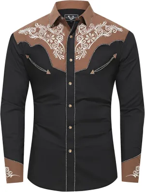 EL PIONERO Men's Western Shirt Long Sleeve Embroidered Cowboy Casual Snap Button Shirt