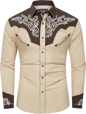 EL PIONERO Men's Western Shirt Long Sleeve Embroidered Cowboy Casual Snap Button Shirt