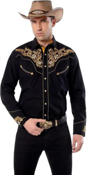 EL PIONERO Men's Western Shirt Long Sleeve Embroidered Cowboy Casual Snap Button Shirt