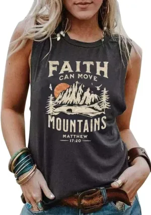 Faith Can Move Mountains Tank Tops Women Camping Hiking Tank Shirt Mountain Graphic Outdoor Adventure Tank Tee Vest