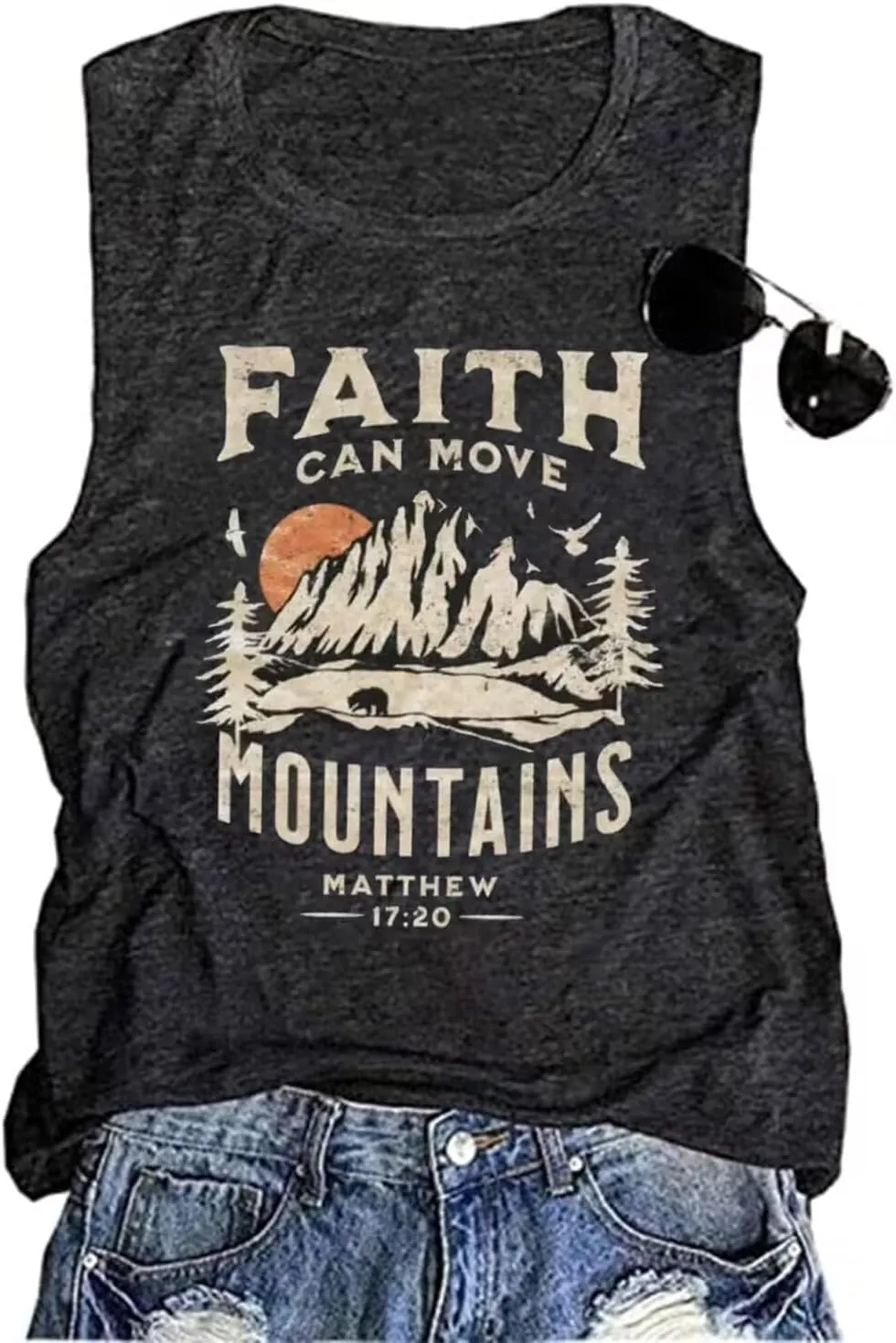 Faith Can Move Mountains Tank Tops Women Camping Hiking Tank Shirt Mountain Graphic Outdoor Adventure Tank Tee Vest