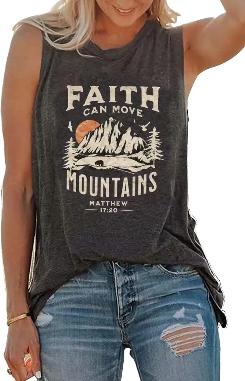 Faith Can Move Mountains Tank Tops Women Camping Hiking Tank Shirt Mountain Graphic Outdoor Adventure Tank Tee Vest