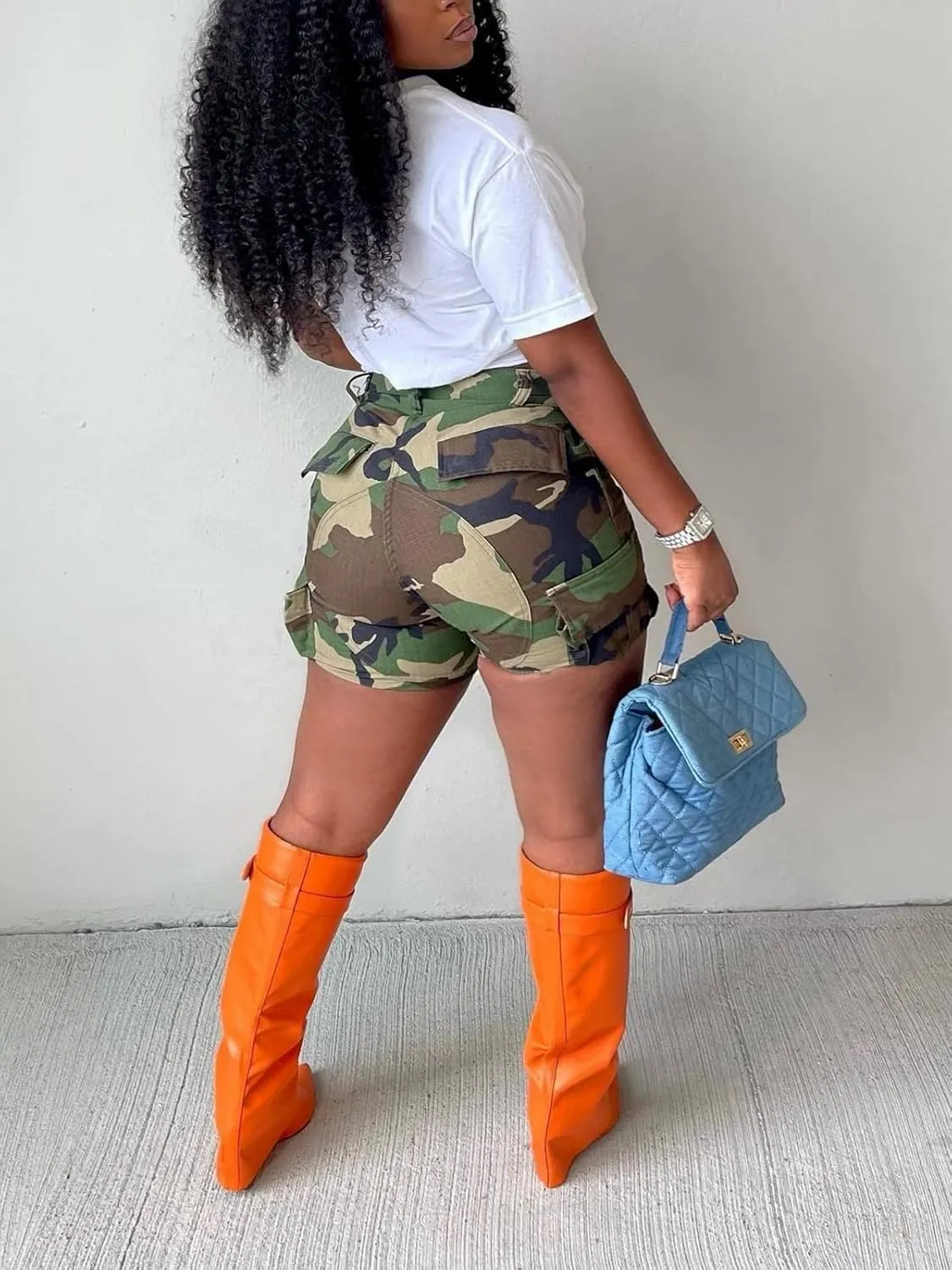 Famnbro Women Camo Shorts Slim Fit Camouflage Cargo Shorts Casual Army Fatigue Shorts with Pockets