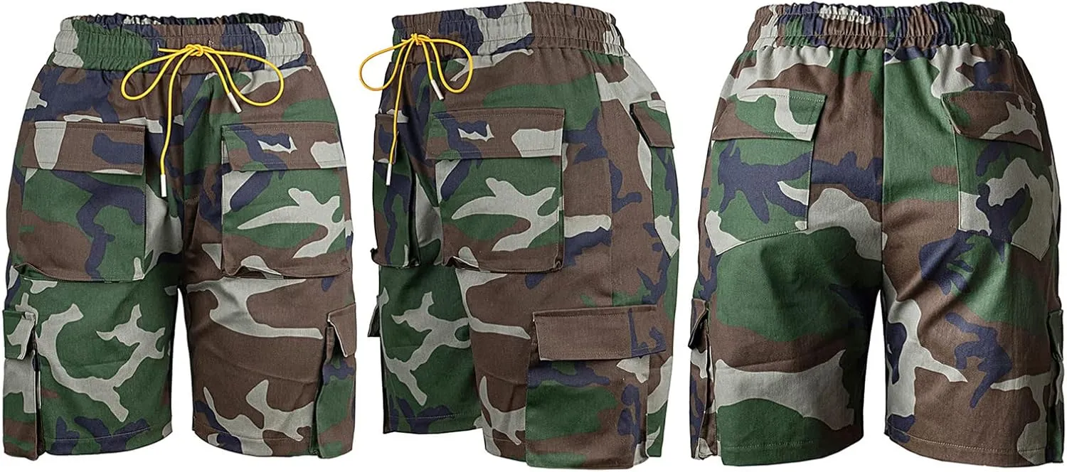 Famnbro Women Camo Shorts Slim Fit Camouflage Cargo Shorts Casual Army Fatigue Shorts with Pockets