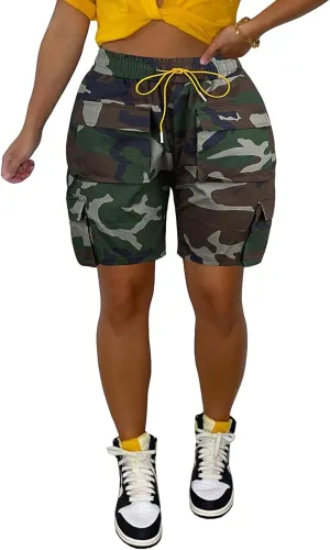 Famnbro Women Camo Shorts Slim Fit Camouflage Cargo Shorts Casual Army Fatigue Shorts with Pockets