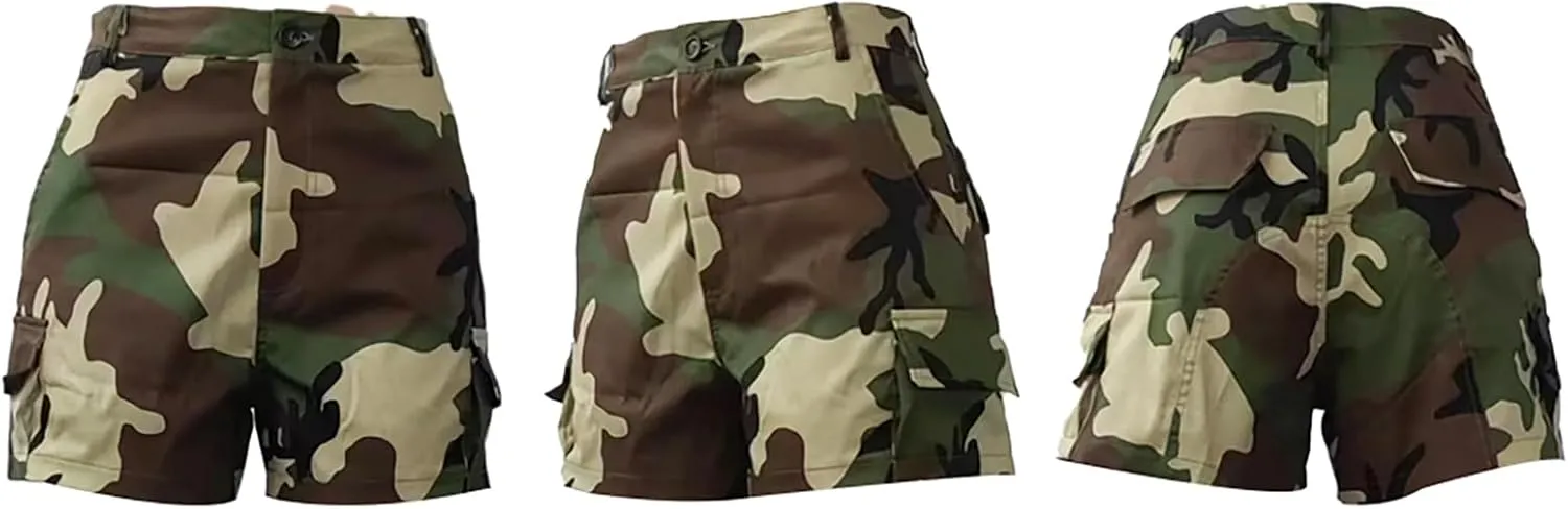 Famnbro Women Camo Shorts Slim Fit Camouflage Cargo Shorts Casual Army Fatigue Shorts with Pockets