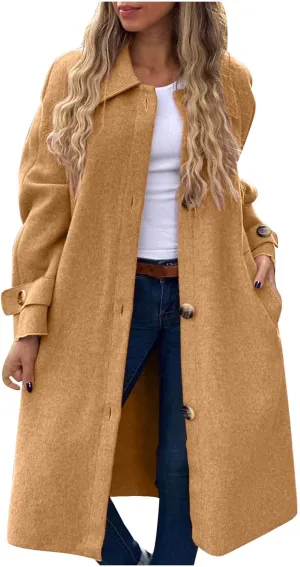 fartey Womens Trench Coat Classic Notch Lapel Winter Wool Coats Open Front Work Business Casual Jackets With Pockets