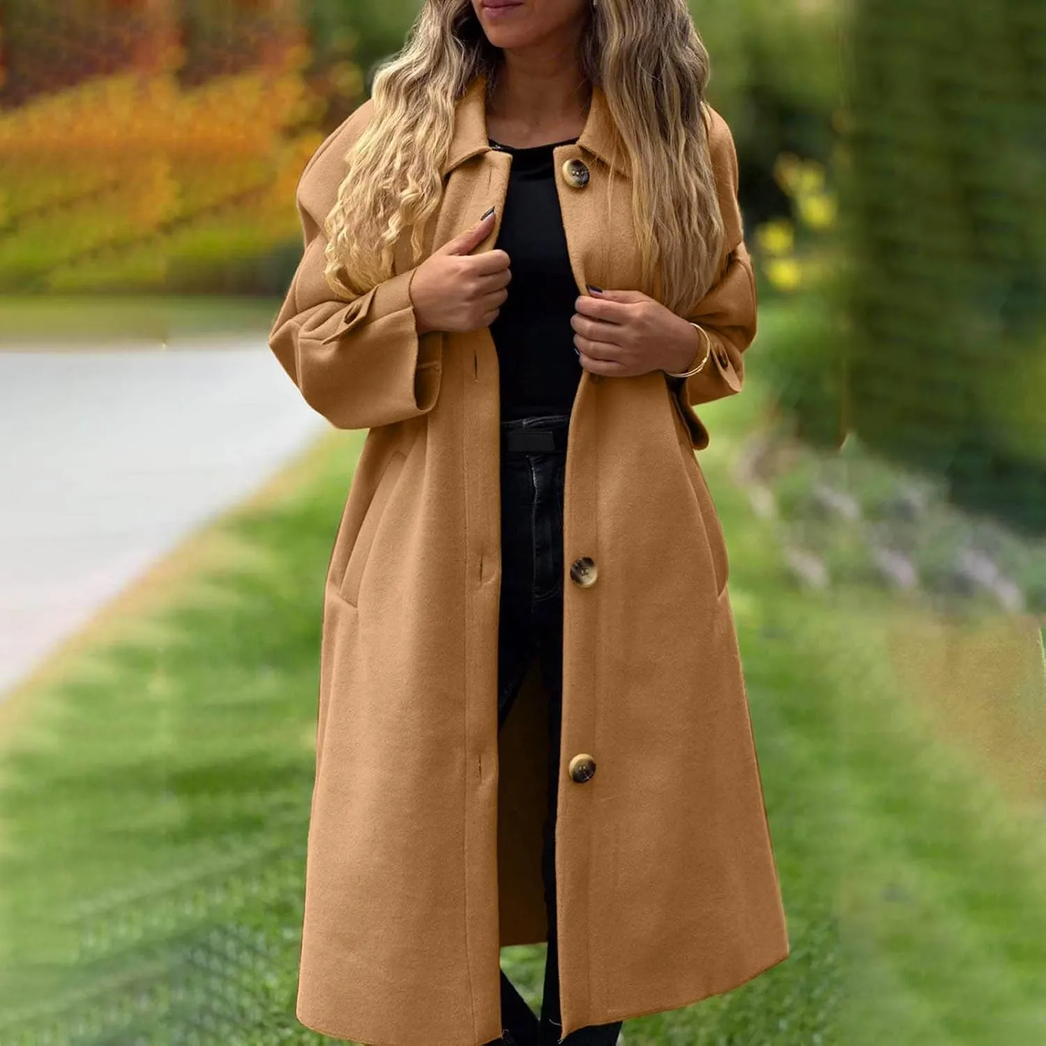 fartey Womens Trench Coat Classic Notch Lapel Winter Wool Coats Open Front Work Business Casual Jackets With Pockets