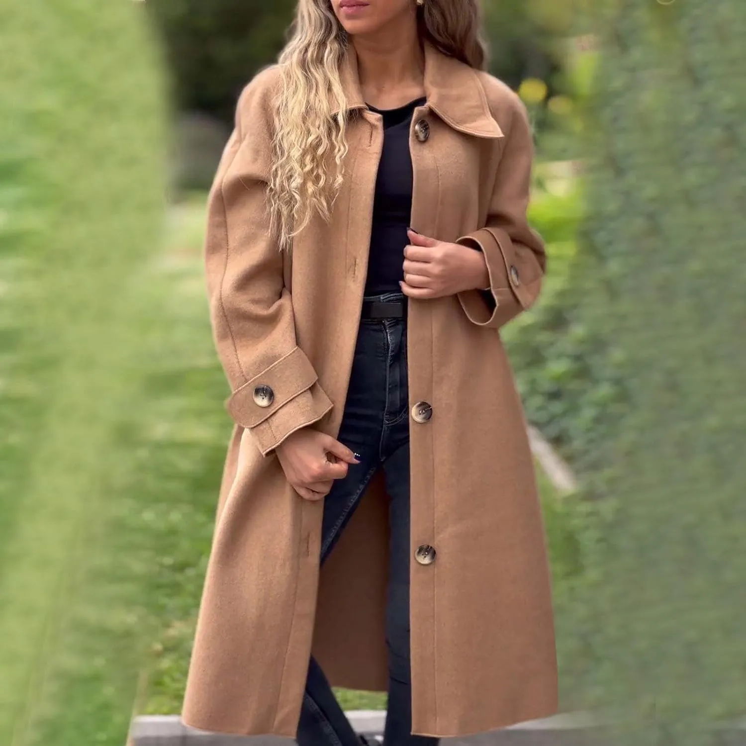 fartey Womens Trench Coat Classic Notch Lapel Winter Wool Coats Open Front Work Business Casual Jackets With Pockets