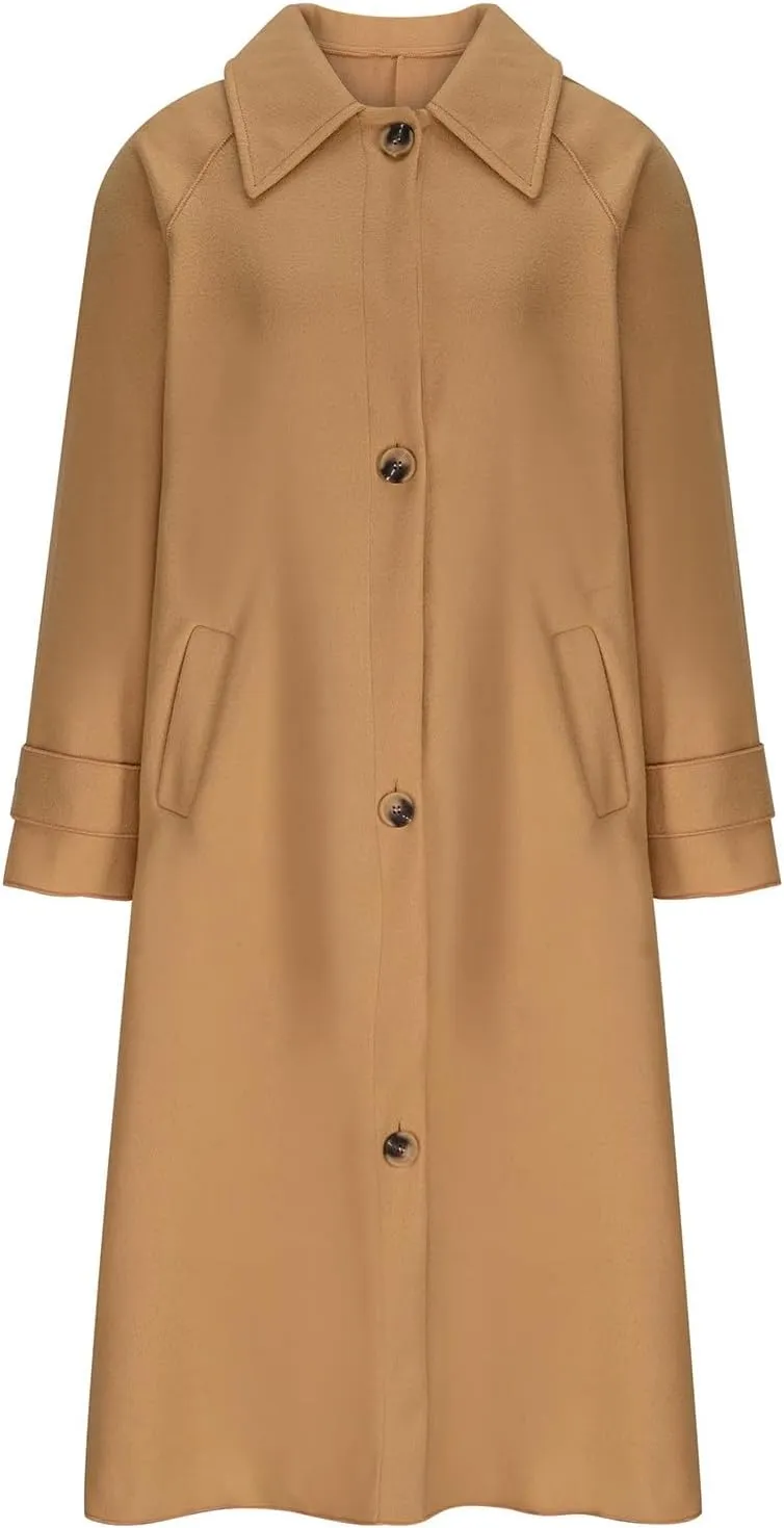 fartey Womens Trench Coat Classic Notch Lapel Winter Wool Coats Open Front Work Business Casual Jackets With Pockets