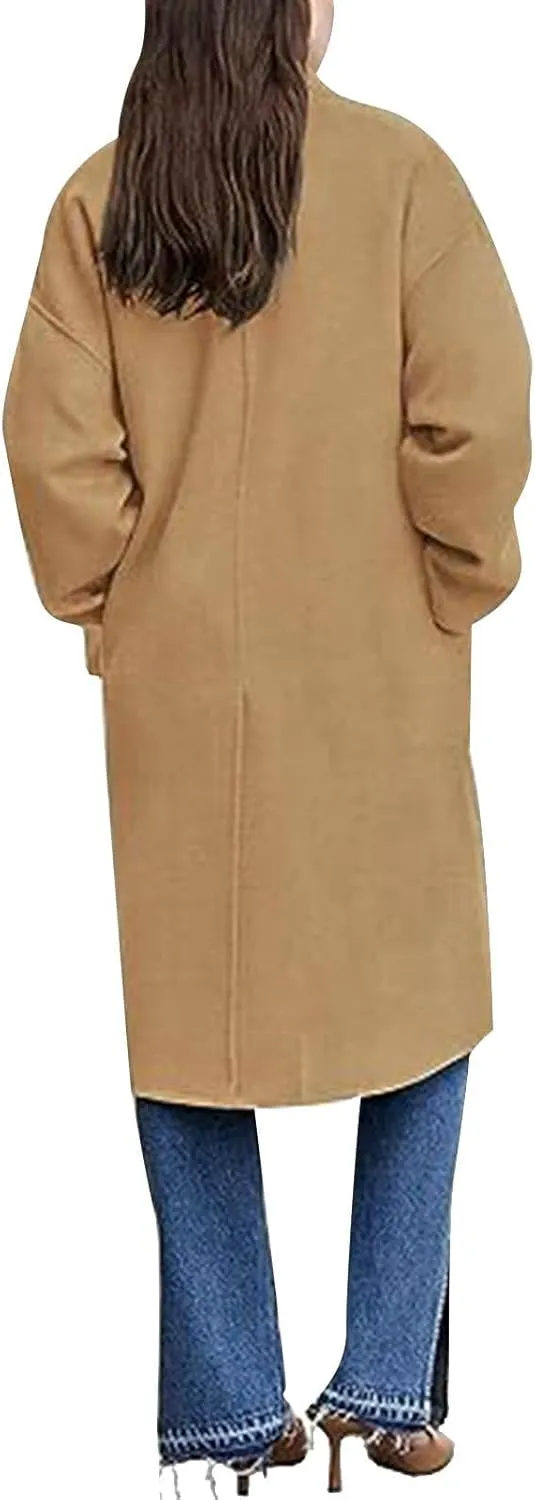 fartey Womens Trench Coats 2024 Fall Casual Notch Lapel Single-Breasted Wool Coats Winter Warm Wool Blend Pea Coats
