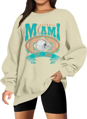 FASHGL Miami Football Sweatshirt Women Game Day Oversize Shirt Sunday Funday Football Season Long Sleeve Shirt