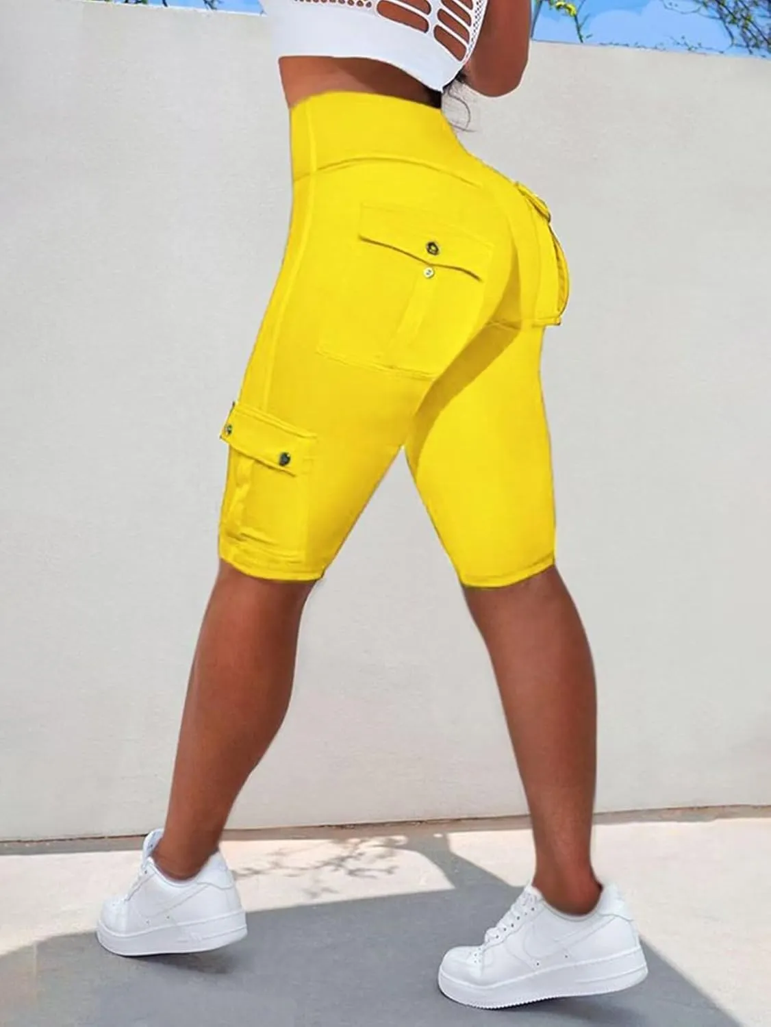 Flamingals Biker Shorts for Women High Waist Cargo Athletic Shorts Butt Lifting Workout Shorts Running Shorts