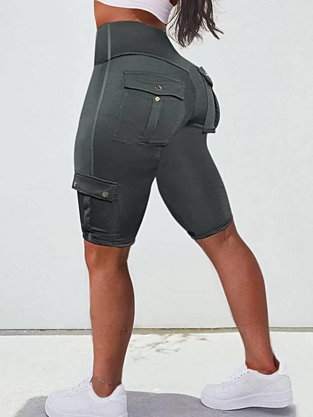 Flamingals Biker Shorts for Women High Waist Cargo Athletic Shorts Butt Lifting Workout Shorts Running Shorts