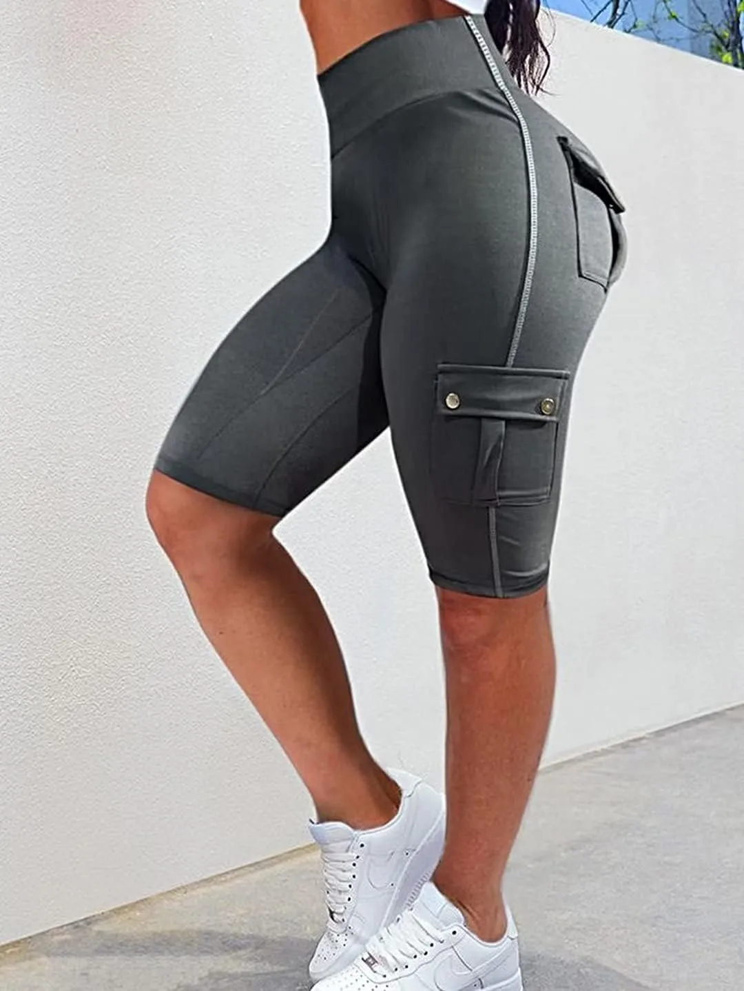 Flamingals Biker Shorts for Women High Waist Cargo Athletic Shorts Butt Lifting Workout Shorts Running Shorts
