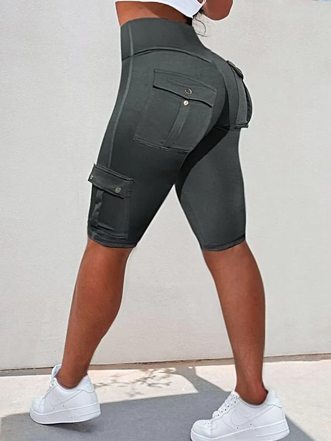 Flamingals Biker Shorts for Women High Waist Cargo Athletic Shorts Butt Lifting Workout Shorts Running Shorts