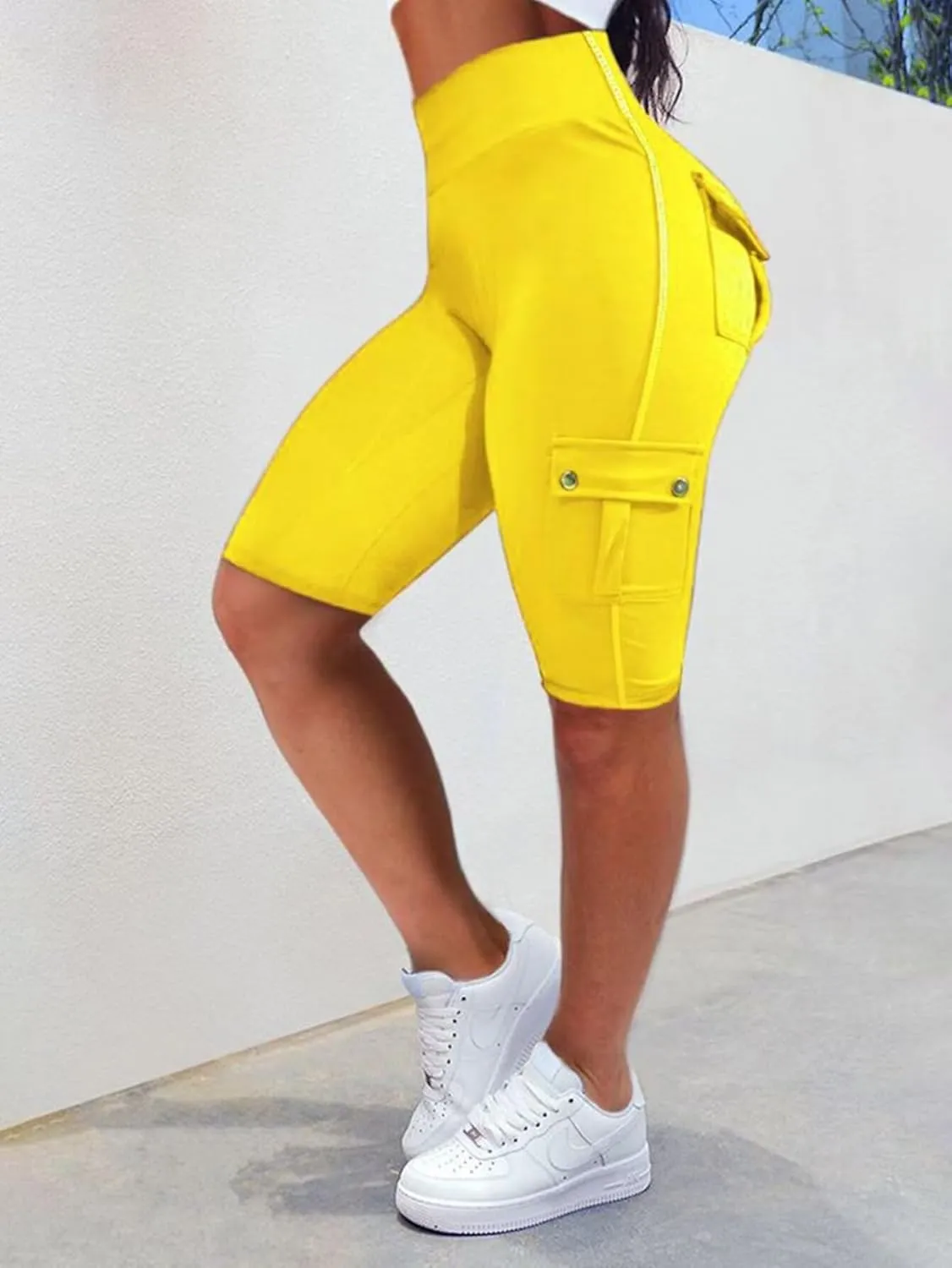 Flamingals Biker Shorts for Women High Waist Cargo Athletic Shorts Butt Lifting Workout Shorts Running Shorts