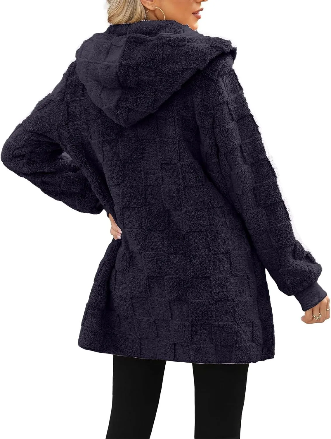 Fleece Jacket Women Loose Casual Solid Color With Pockets Double Sided Velvet Cardigan Long Sleeved Jacket