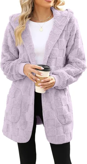 Fleece Jacket Women Loose Casual Solid Color With Pockets Double Sided Velvet Cardigan Long Sleeved Jacket