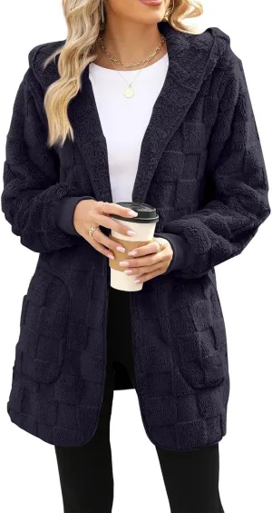 Fleece Jacket Women Loose Casual Solid Color With Pockets Double Sided Velvet Cardigan Long Sleeved Jacket
