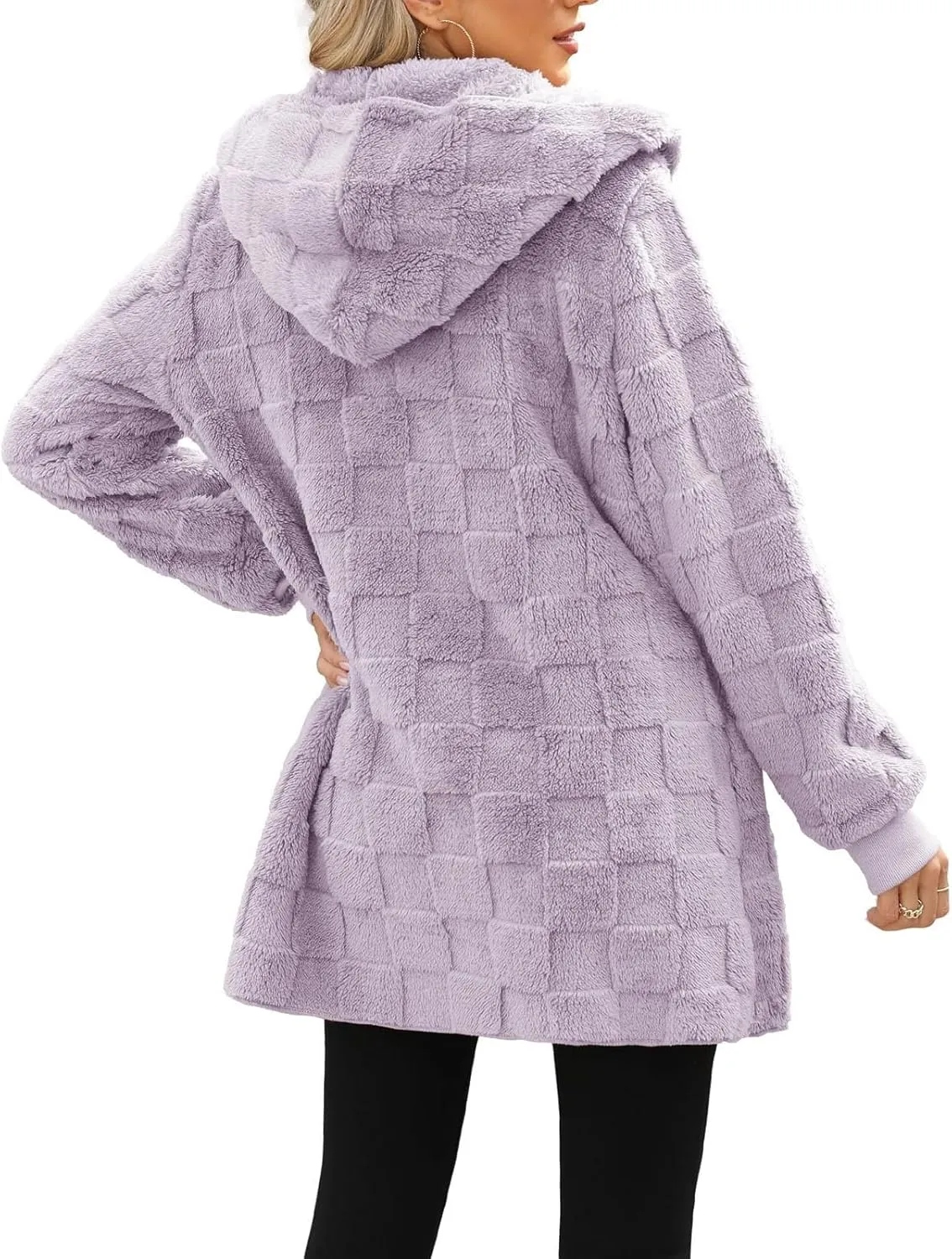 Fleece Jacket Women Loose Casual Solid Color With Pockets Double Sided Velvet Cardigan Long Sleeved Jacket