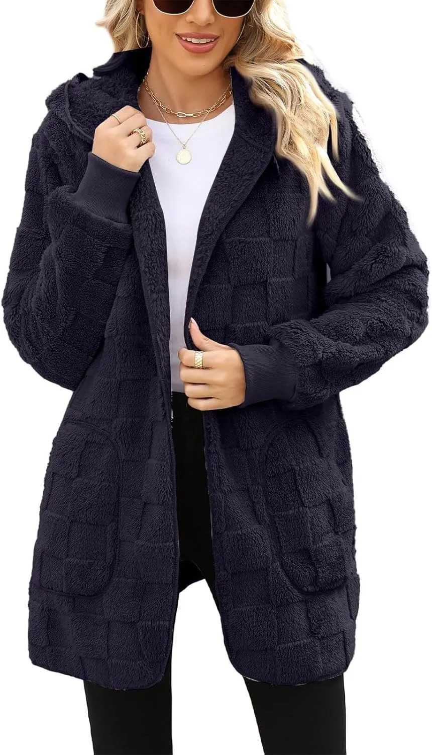 Fleece Jacket Women Loose Casual Solid Color With Pockets Double Sided Velvet Cardigan Long Sleeved Jacket