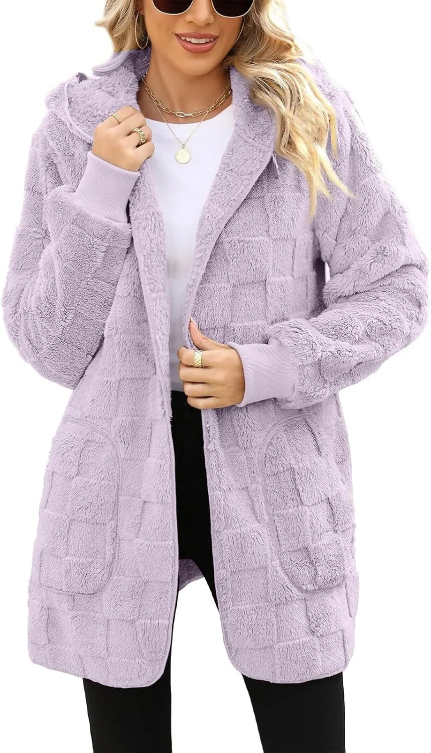 Fleece Jacket Women Loose Casual Solid Color With Pockets Double Sided Velvet Cardigan Long Sleeved Jacket