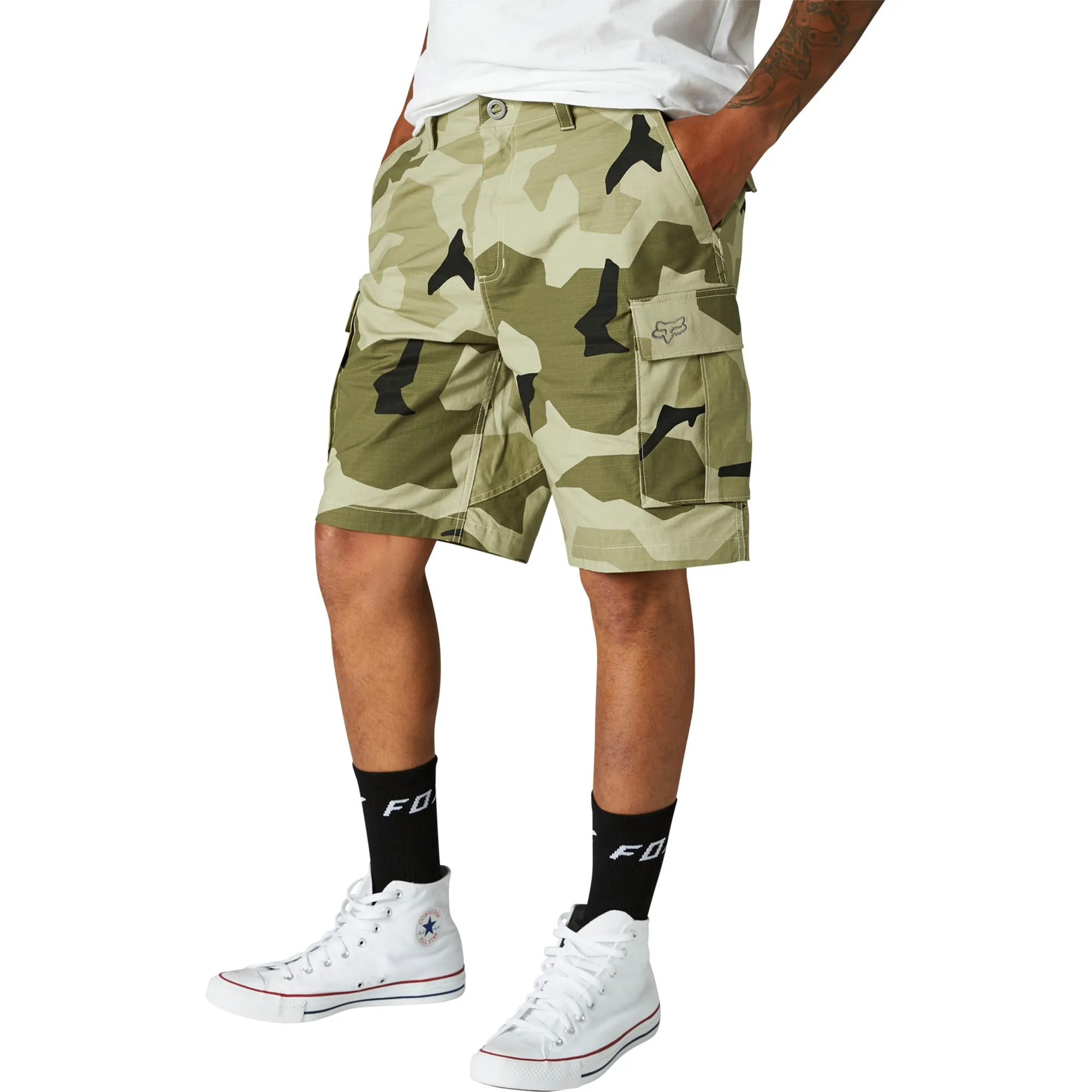 Fox Racing  Mens Green Camo Slambozo Shorts 2.0 Cargo Stretch Durable Rip Stop